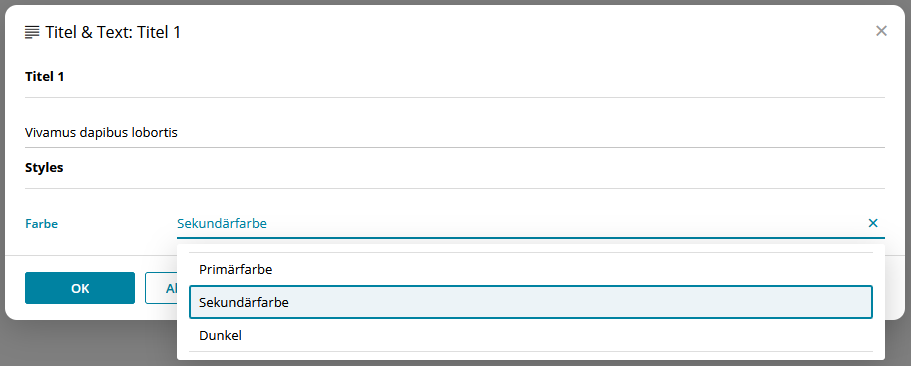 styles visualized as dropdown in the content editor