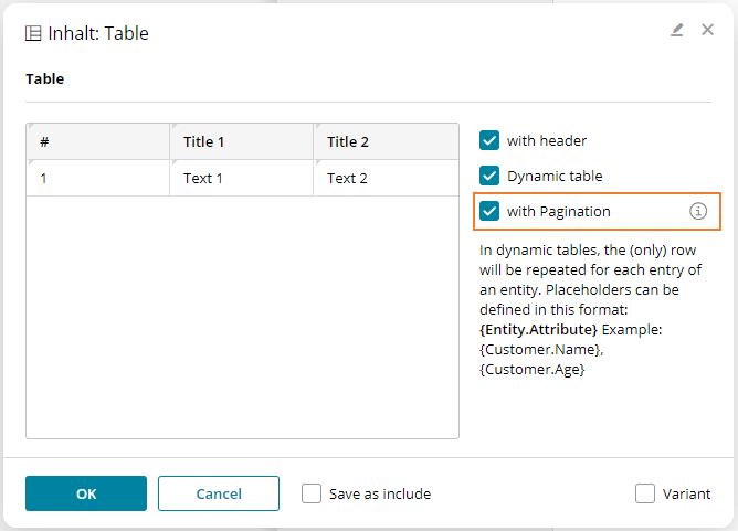 table with pagination