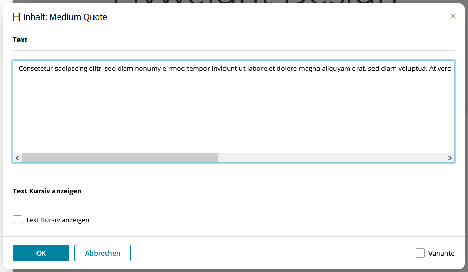 The combined Template Parts build the complete content element editor.